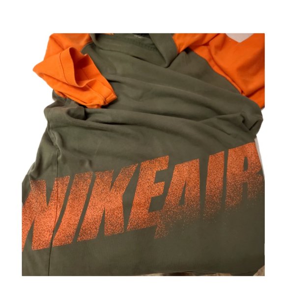 NIKE AIR Mens Medium Green Orange Short Sleeve 3 Button Spell Out Polo Shirt - Picture 2 of 12